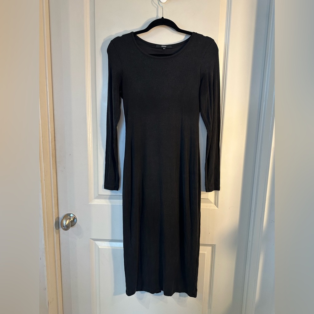 Quince Jersey Knit Tencel Charcoal Grey Long Sleeve Midi Stretch Dress, Small